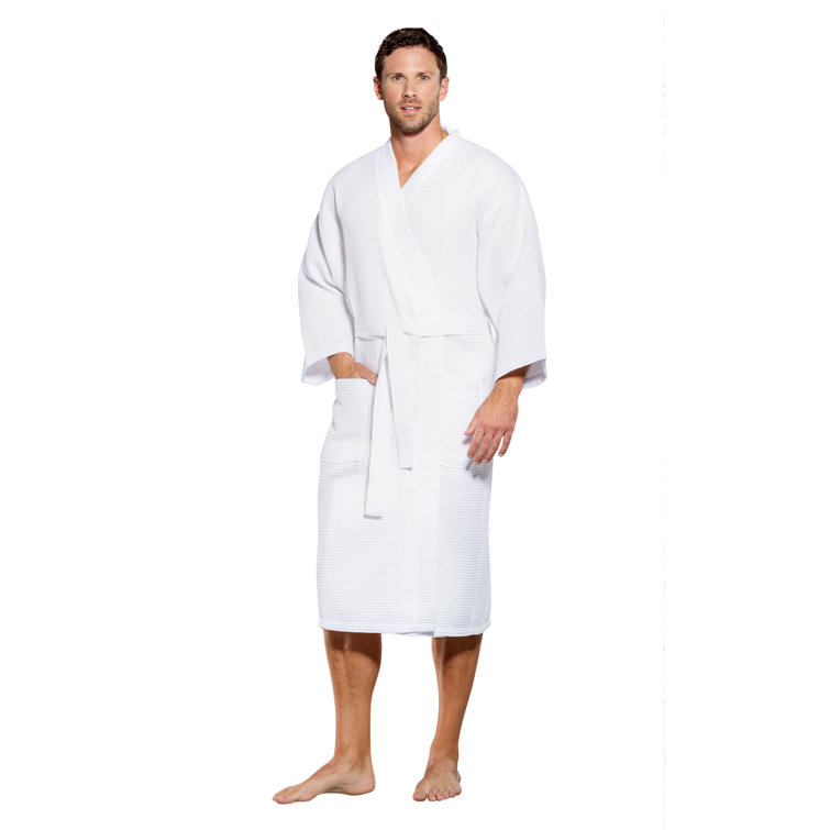 Mens Waffle Bathrobe Turkish Cotton Kimono Weave Knee Length Hotel Spa Robes Sleep & Lounge Men
